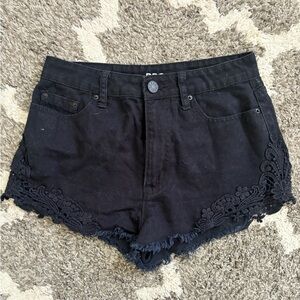 BDG Black High Rise Cheeky Shorts Denim Fringe Hem with lace details size 27